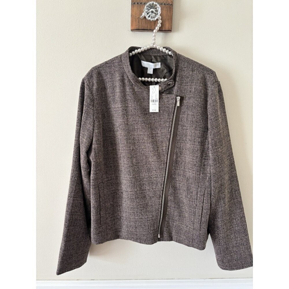 NWT NY & Co Womens Size XL Brown Moto Style Jacket Front Pockets Zip